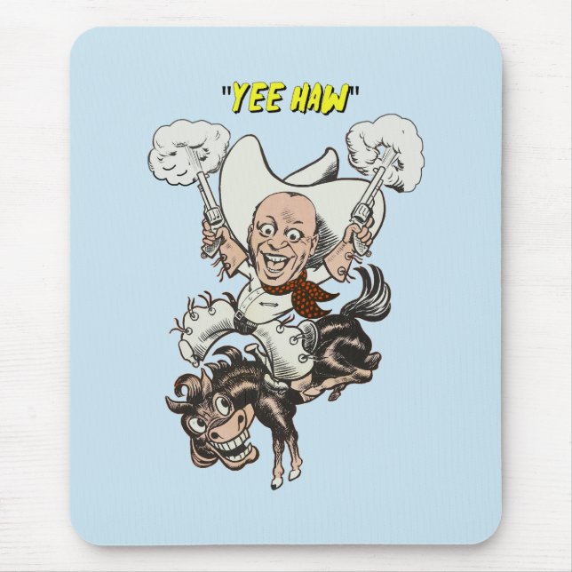 Cartoon cowboy shooting pistols riding horse art mouse pad (Front)