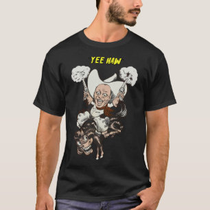 Cartoon cowboy shooting pistols riding horse art   T-Shirt