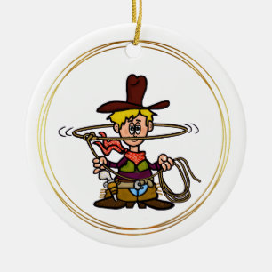 Cartoon Cowboy with Rope Ornament
