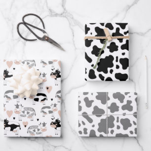 Cartoon Cows and Cow Print Wrapping Paper Sheet