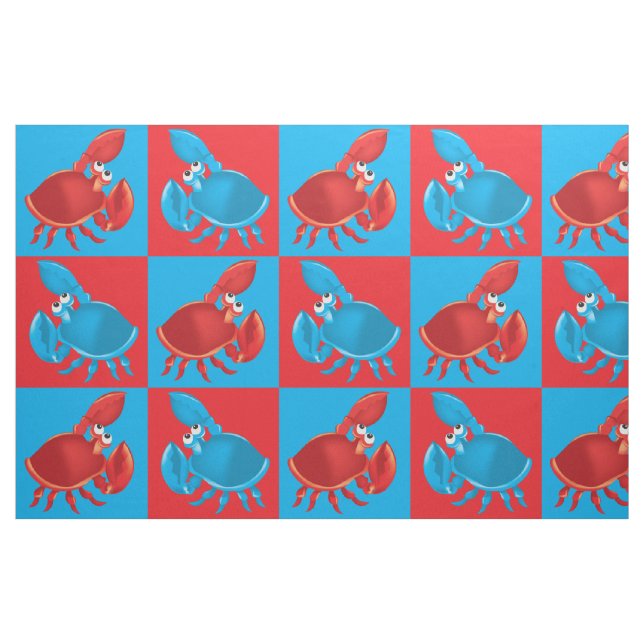 Cartoon Crab Fish Print Pattern Fabric (Fat Quarter)
