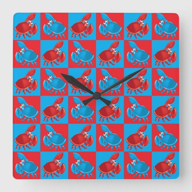 Cartoon crab mosaic square wall clock (Front)