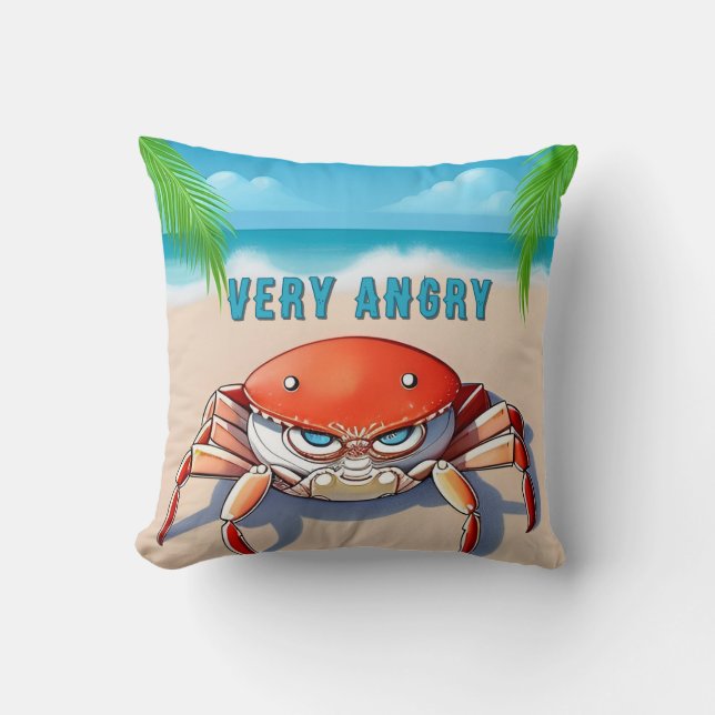 Cartoon Crab on Tropical Beach Cushion (Front)