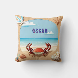 Cartoon Crab on Tropical Beach Cushion