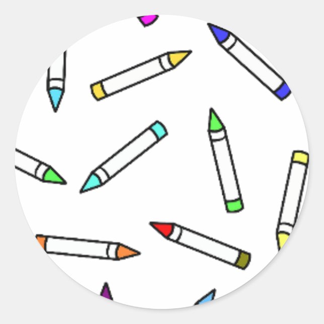 Cartoon Crayon Pattern Classic Round Sticker (Front)