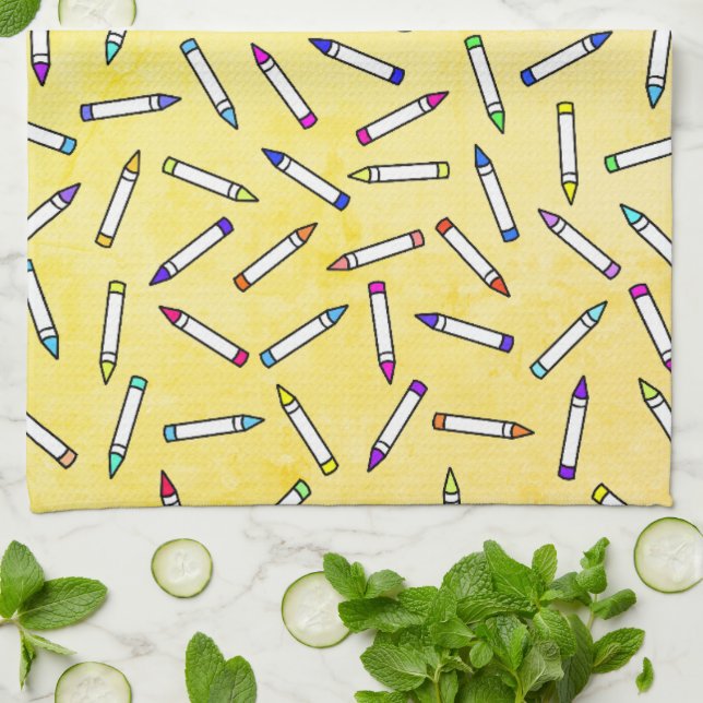 Cartoon Crayon Pattern Tea Towel (Folded)