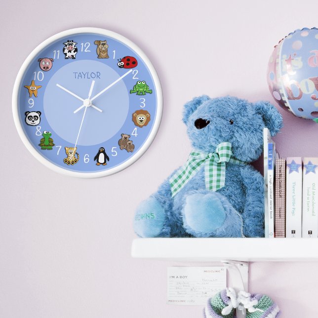 Cartoon Critters w/ Name Template Blue Clock (Creator Uploaded)