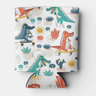 Cartoon Crocodile: Vintage Animal Wallpaper Can Cooler