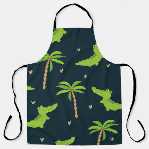 Cartoon Crocodiles: Alligator Palms Pattern. Apron
