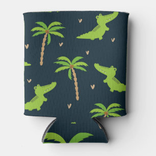 Cartoon Crocodiles: Alligator Palms Pattern. Can Cooler
