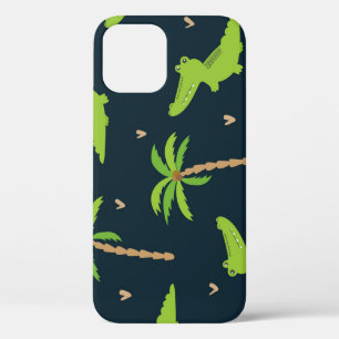 Cartoon Crocodiles: Alligator Palms Pattern. iPhone 12 Case