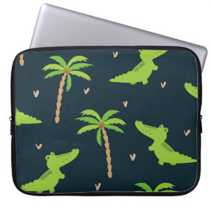 Cartoon Crocodiles: Alligator Palms Pattern. Laptop Sleeve