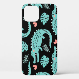 Cartoon crocodiles, cute seamless pattern. iPhone 12 case