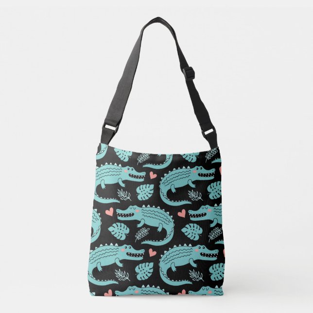 Cartoon crocodiles, cute seamless pattern. crossbody bag (Front)