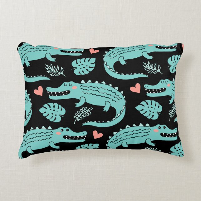 Cartoon crocodiles, cute seamless pattern. decorative cushion (Front)