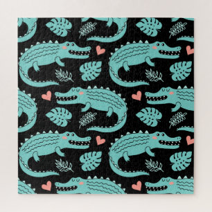 Cartoon crocodiles, cute seamless pattern. jigsaw puzzle
