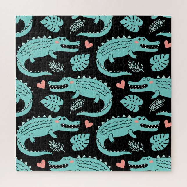 Cartoon crocodiles, cute seamless pattern. jigsaw puzzle (Vertical)