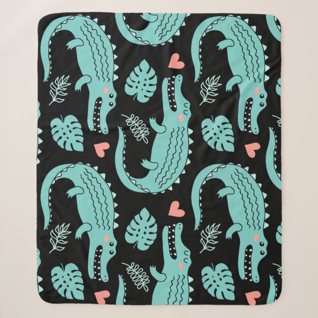 Cartoon crocodiles, cute seamless pattern. sherpa blanket (Front)