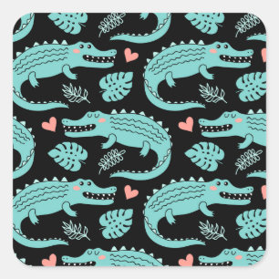 Cartoon crocodiles, cute seamless pattern. square sticker