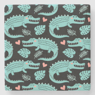 Cartoon crocodiles, cute seamless pattern. stone coaster