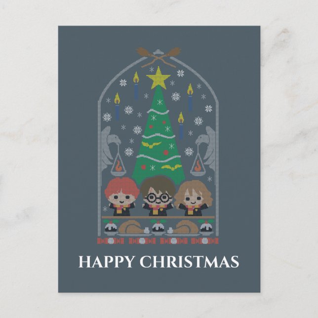 Cartoon Cross-Stitch HOGWARTS™ Christmas Feast Holiday Postcard (Front)