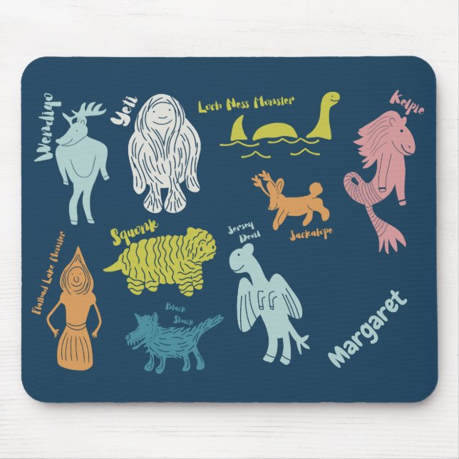 Cartoon Cryptids Cryptozoology Guide Personalised Mouse Pad (Front)