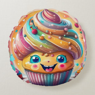 Cartoon Cupcake Round Pillow – Whimsical and Fun