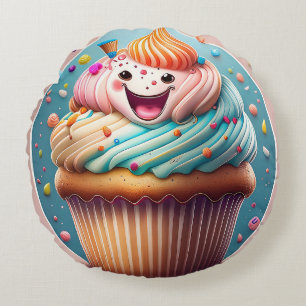 Cartoon Cupcake Round Pillow – Whimsical and Fun 