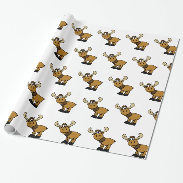 Cartoon Curious moose | choose background color Wrapping Paper (Unrolled)