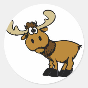Cartoon Curious moose   choose background colour Classic Round Sticker