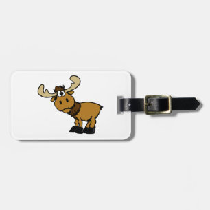 Cartoon Curious moose   choose background colour Luggage Tag