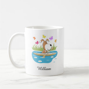 Cartoon Cute Dog Puppy Kayaking Kayak Water Sport Coffee Mug
