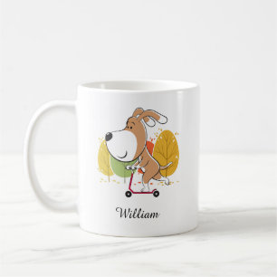 Cartoon Cute Dog Puppy Kick Scooter Autumn Fall Coffee Mug