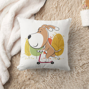 Cartoon Cute Dog Puppy Kick Scooter Autumn Park Cushion