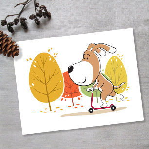 Cartoon Cute Funny Dog Puppy Kick Scooter Postcard