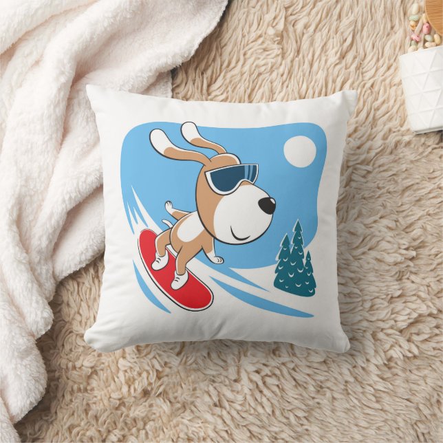 Cartoon Cute Funny Dog Puppy Snowboard Winter Sun Cushion (Blanket)