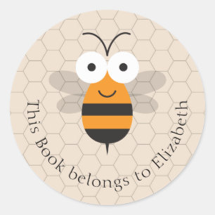 Cartoon Cute Funny Honey Bee Honeycomb Bookplate Classic Round Sticker