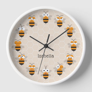 Cartoon Cute Funny Honey Bee Honeycomb Clock