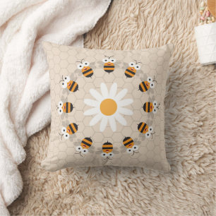 Cartoon Cute Funny Honey Bee Honeycomb Cushion