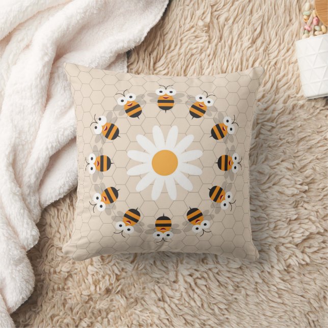 Cartoon Cute Funny Honey Bee Honeycomb Cushion (Blanket)