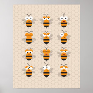 Cartoon Cute Funny Honey Bee Honeycomb Poster