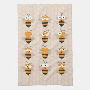 Cartoon Cute Funny Honey Bee Honeycomb Tea Towel