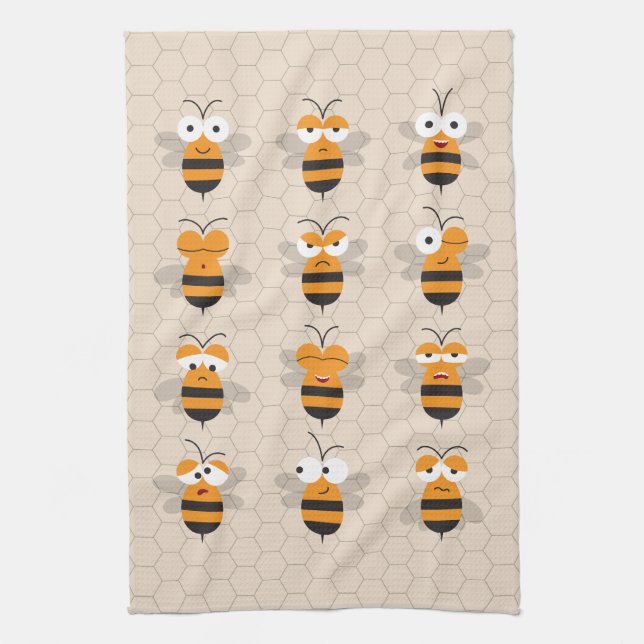 Cartoon Cute Funny Honey Bee Honeycomb Tea Towel (Vertical)