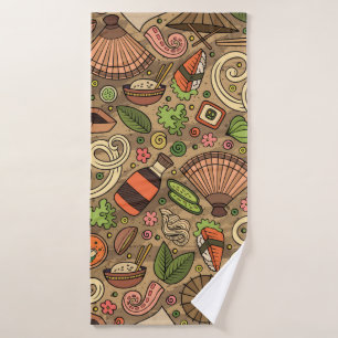 Cartoon cute hand drawn Japan food seamless patter Bath Towel