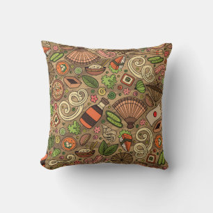 Cartoon cute hand drawn Japan food seamless patter Cushion