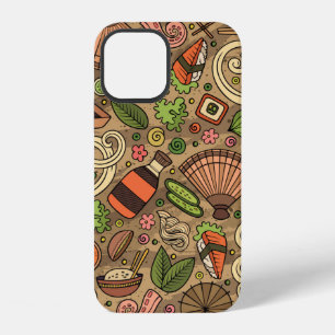 Cartoon cute hand drawn Japan food seamless patter iPhone 12 Case