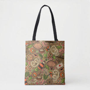 Cartoon cute hand drawn Japan food seamless patter Tote Bag