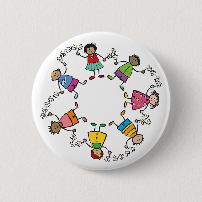 Cartoon Cute Happy Kids Friends Around The World 6 Cm Round Badge (Front)