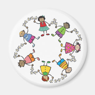 Cartoon Cute Happy Kids Friends Around The World Magnet