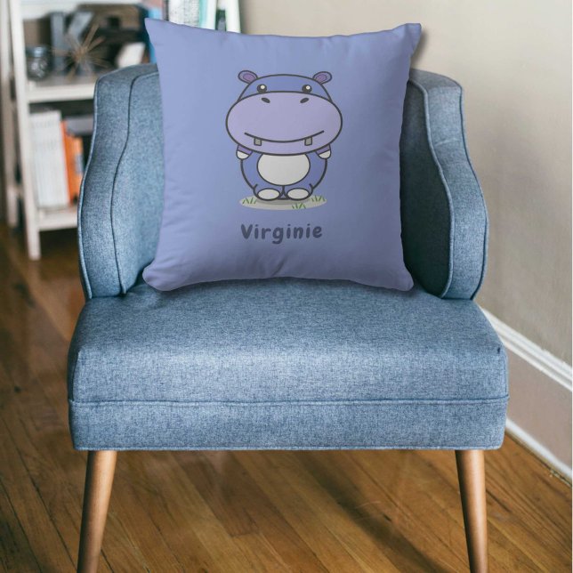 Cartoon Cute Hippo Blue Pillow (Cartoon Cute Hippo Blue Pillow)